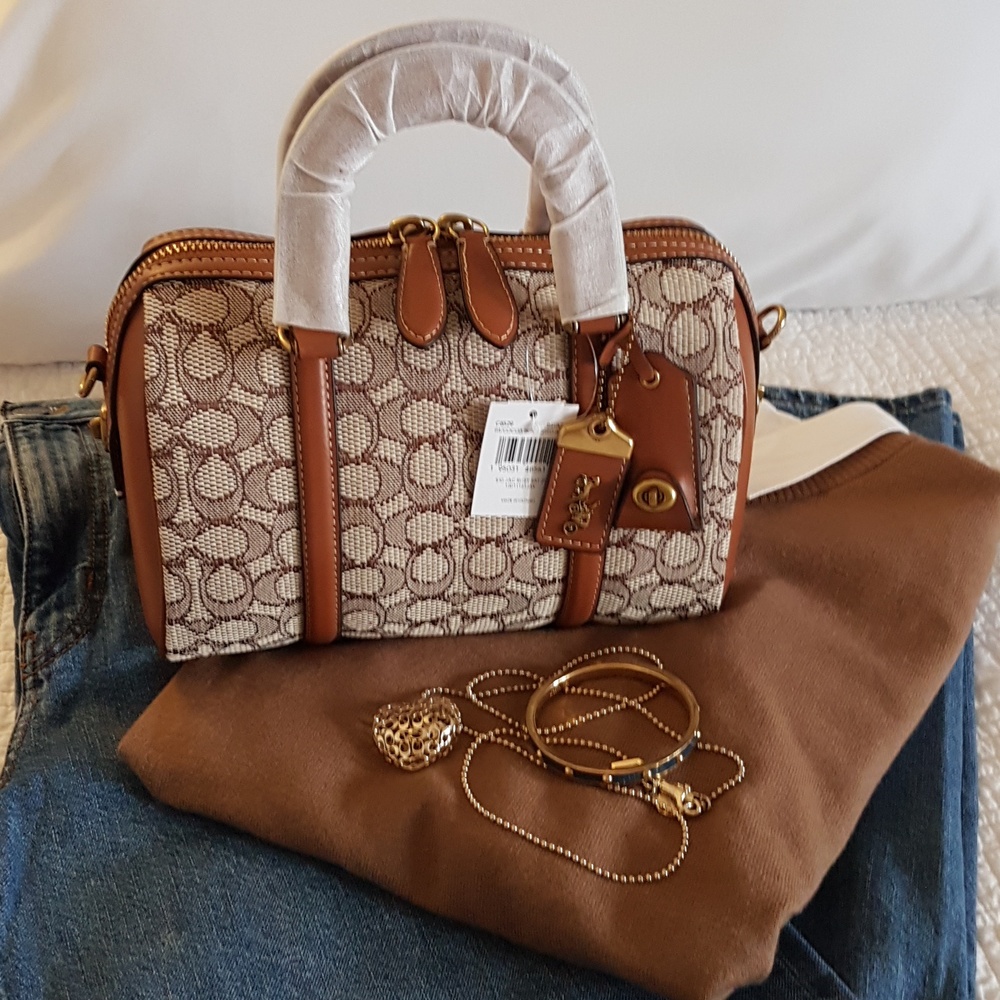 Authentic Coach Cocoa Ruby 25  Canvas Satchel with Leather Trim.